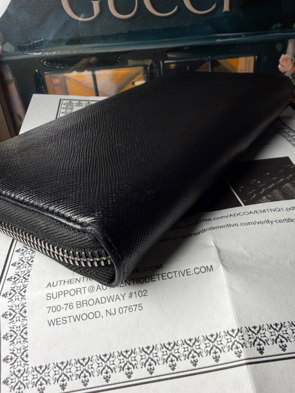 Prada Black Saffiano Leather Zip Wallet with Multicolor Letter Patches w/coa - Picture 4 of 12